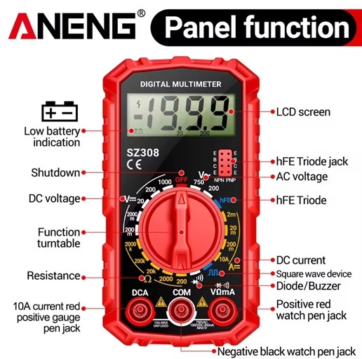 999131  Digitale multimeter spanningsweerstandsmeter AC/DC